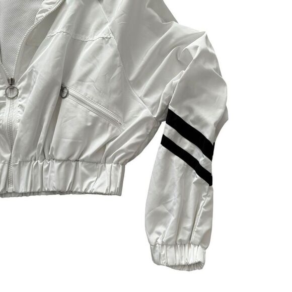Love Tree Cropped Windbreaker Hoodie Jacket White With black Striped Small - Picture 9 of 12